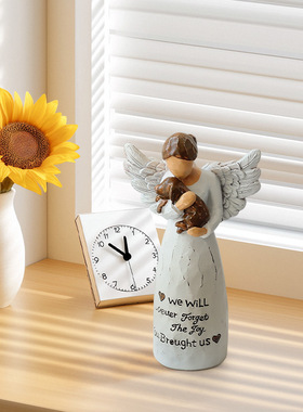 跨境新款现代简约树脂工艺品天使抱狗摆件高级感小众复古拍照道具