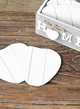 跨境新品复古木质爱心六件套杯垫家用茶杯隔热垫咖啡杯立体防烫垫