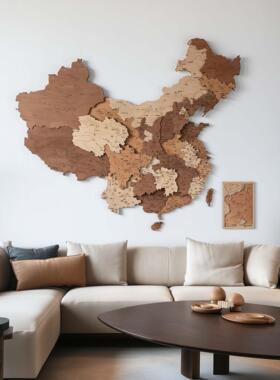 梯木叠雕木质创意地图中国墙面装饰3d立体装饰画简约创意挂画壁饰