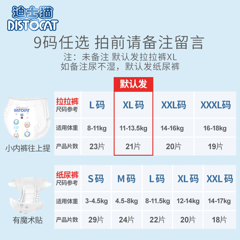 迪士猫旗舰店迪士猫超薄婴儿拉拉/纸尿裤尿不湿XL透气干爽试用装男女宝宝SM裤1