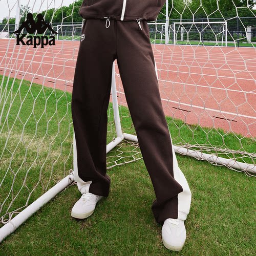 Kappa卡帕背靠背春秋新款针织长裤女运动休闲裤复古撞色直筒裤子 - 图0