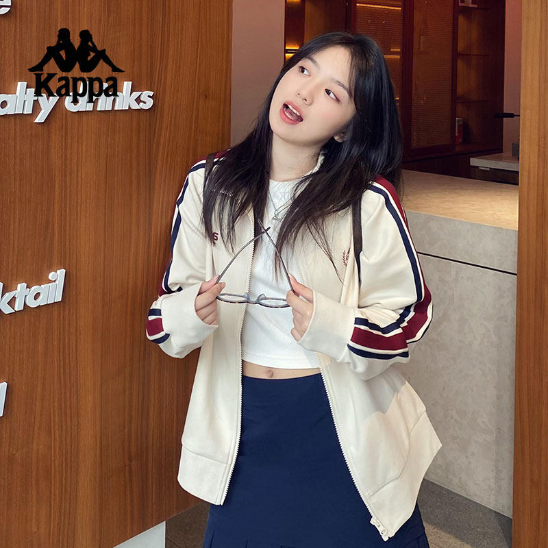 Kappa卡帕背靠背运动外套女2024新款复古针织撞色开衫卫衣女款潮,淘宝优惠券,粉丝福利购,淘宝优惠卷