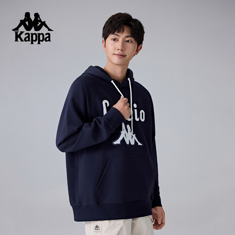 Kappa卡帕背靠背运动套头衫男2025新款宽松连帽针织卫衣休闲上衣 - 图0