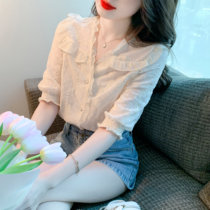 Foreign trade Export branded special cabinet Withdrawal Cut Mark Womens Luxury Big Card Tail Goods Short Sleeve Snow-spinning Shirt Blouse