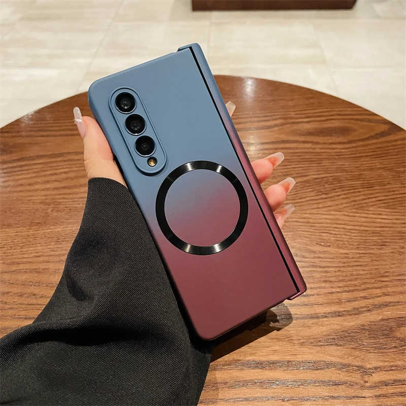 适用三星zfold3手机壳新款折叠屏ZFold4渐变磨砂质感铰链磁吸壳zfold5/6轻薄中轴全包防摔W22高级感女款外壳 - 图0