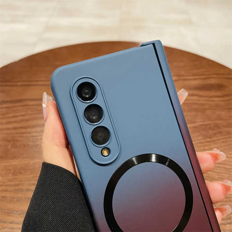 适用三星zfold3手机壳新款折叠屏ZFold4渐变磨砂质感铰链磁吸壳zfold5/6轻薄中轴全包防摔W22高级感女款外壳 - 图1