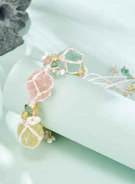 softdora/索缇朵三色水晶花朵手链女手工编织可调节彩色手串手饰