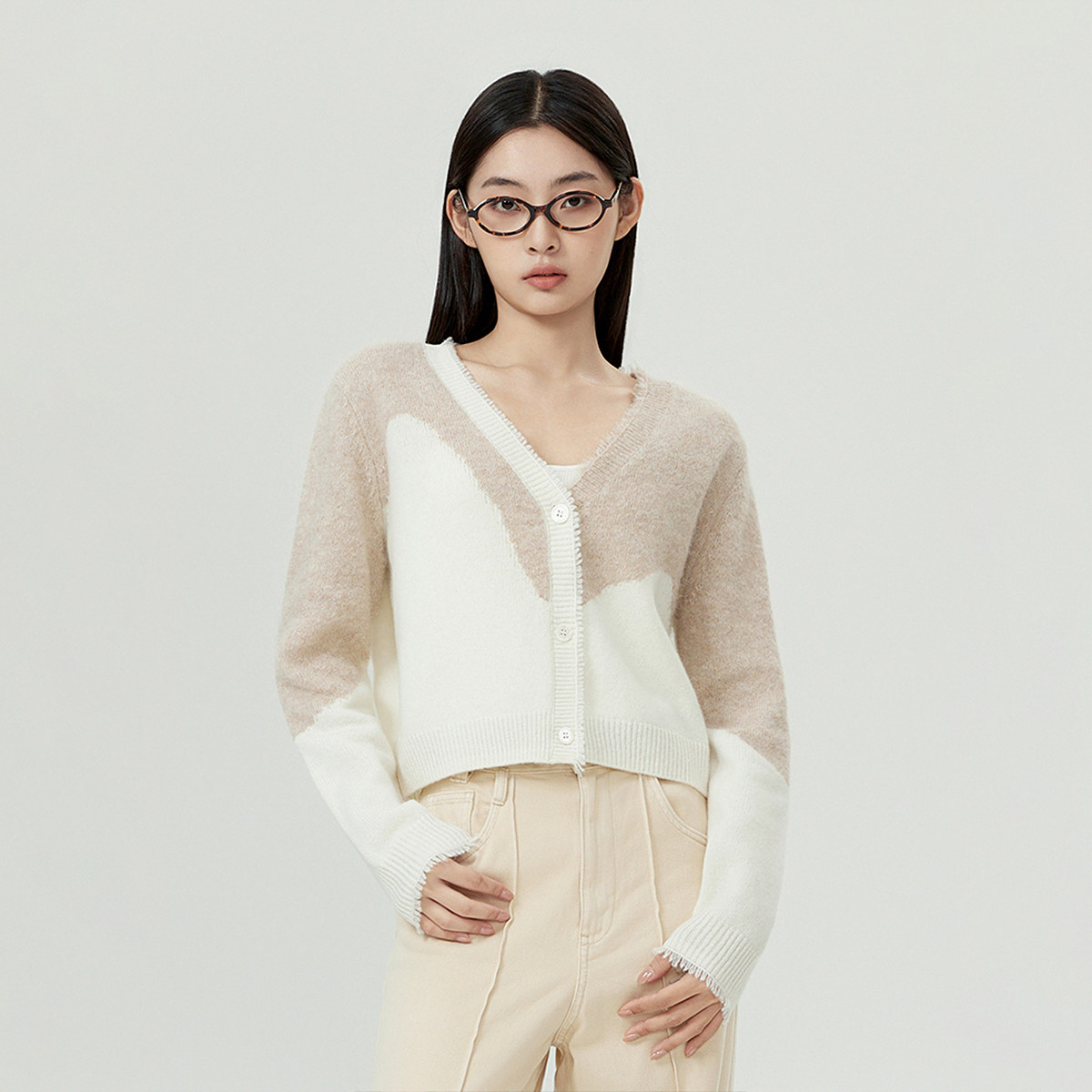 FIVE PLUS100%羊毛针织衫女V领开衫上衣外套美拉德新款女秋装,淘宝优惠券,粉丝福利购,淘宝优惠卷