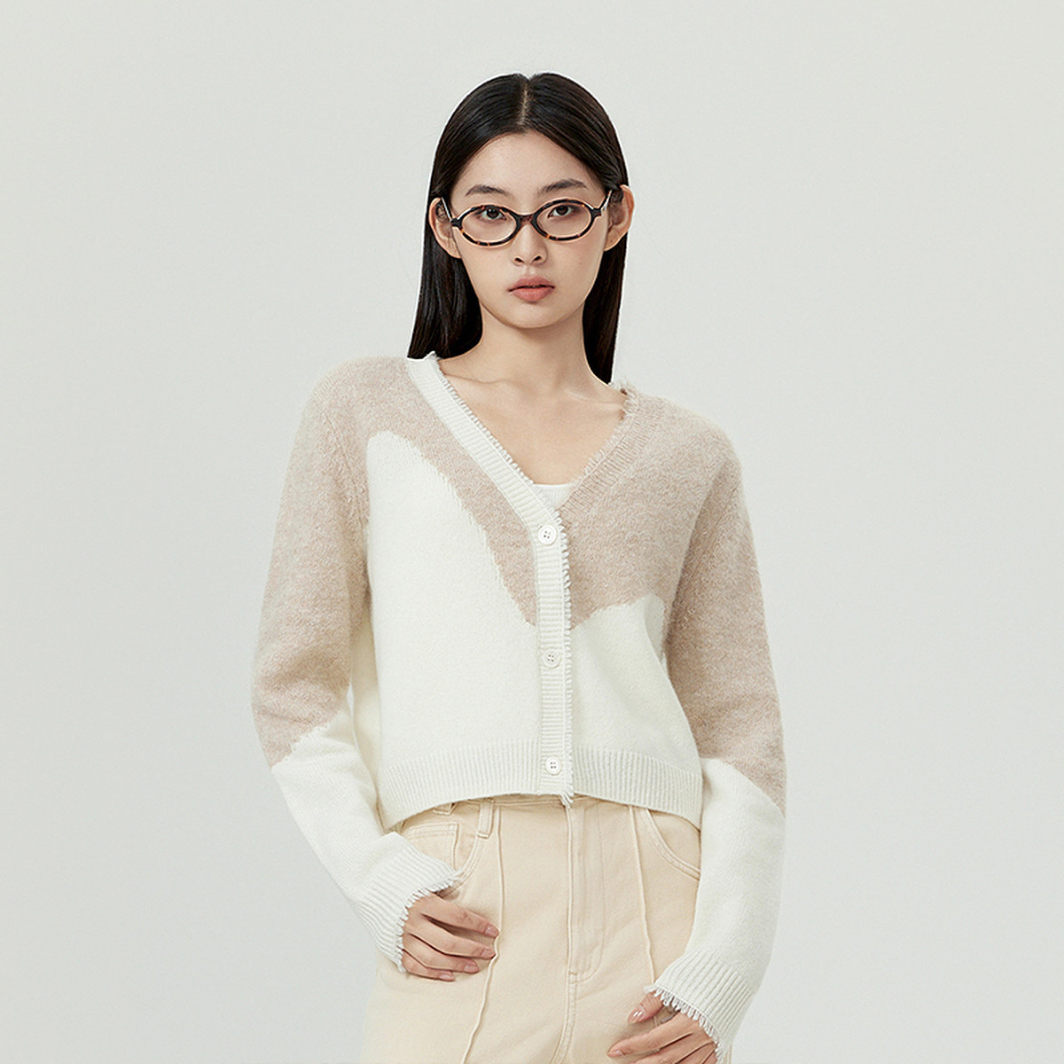 FIVE PLUS100%羊毛针织衫女V领开衫上衣外套美拉德新款女秋装,淘宝优惠券,粉丝福利购,淘宝优惠卷