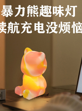 跨境热销暴力熊硅胶小夜灯拍拍感应灯七彩氛围灯家居卧室小摆件