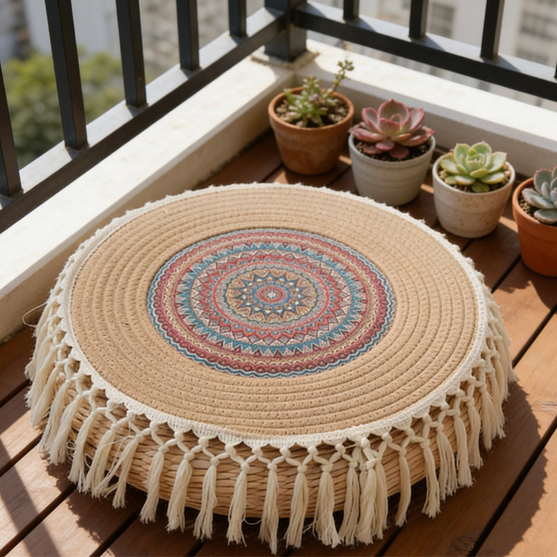 Ethnic style straw futon cushion tassel tatami mat balcony bay window living room tea room Zen meditation cushion