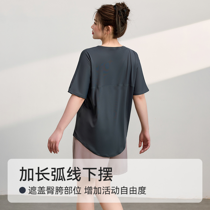 大码运动T恤女夏季宽松显瘦瑜伽短袖胖mm凉感透气速干跑步健身服 - 图1
