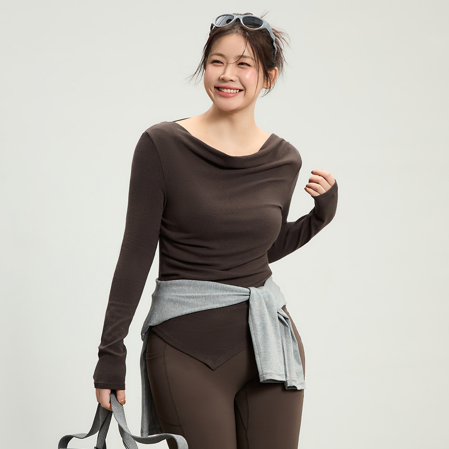 大码运动上衣女胖mm保暖瑜伽服长袖T恤时尚荡领显瘦跑步健身服,淘宝优惠券,粉丝福利购,淘宝优惠卷