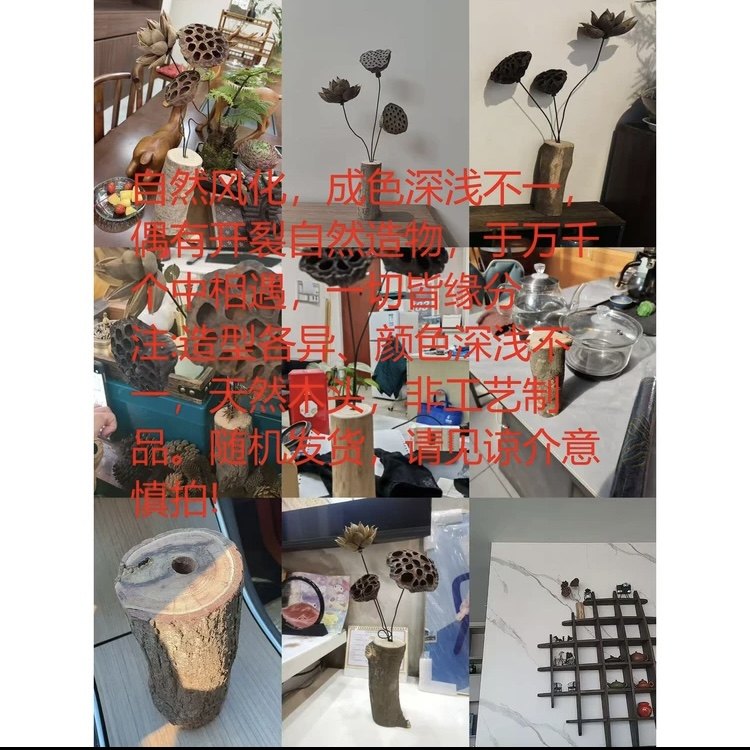 复古自然枯木实木禅意干花真花莲蓬干花荷花风干装饰中式摆件客厅,淘宝优惠券,粉丝福利购,淘宝优惠卷