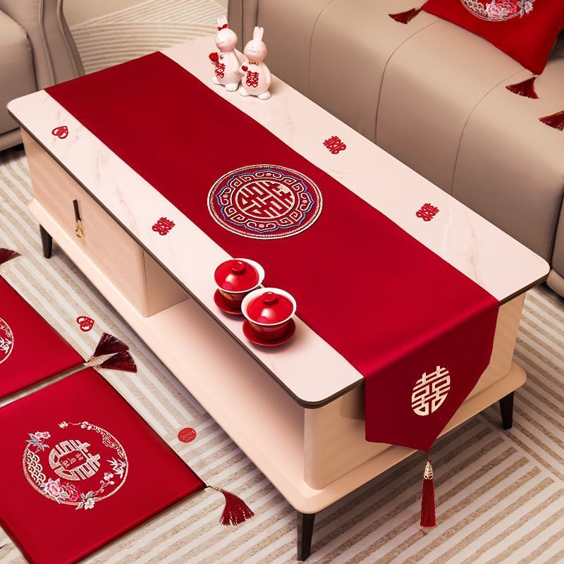 结婚桌布红色茶几桌布方桌长桌桌布装饰订婚新婚餐桌电视柜红盖布,淘宝优惠券,粉丝福利购,淘宝优惠卷