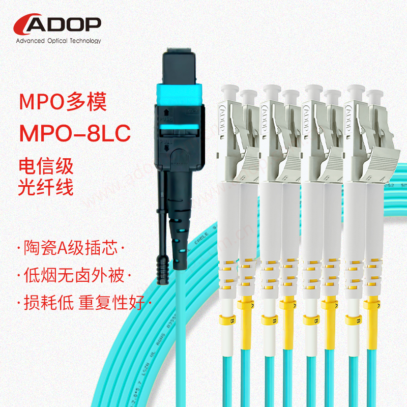 ADOP 40G/100G多模光模块用直连线 MPO/MTP光纤跳线 母头多模8芯12芯光纤跳线 OM3/OM4集束B极性 - 图0