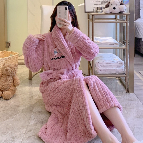 Коралловый бархатный демисезонный фланелевый флисовый банный халат, удерживающая тепло длинная милая сексуальная пижама для принцессы, увеличенная толщина