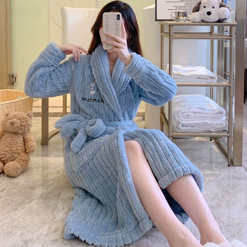 Коралловый бархатный демисезонный фланелевый флисовый банный халат, удерживающая тепло длинная милая сексуальная пижама для принцессы, увеличенная толщина