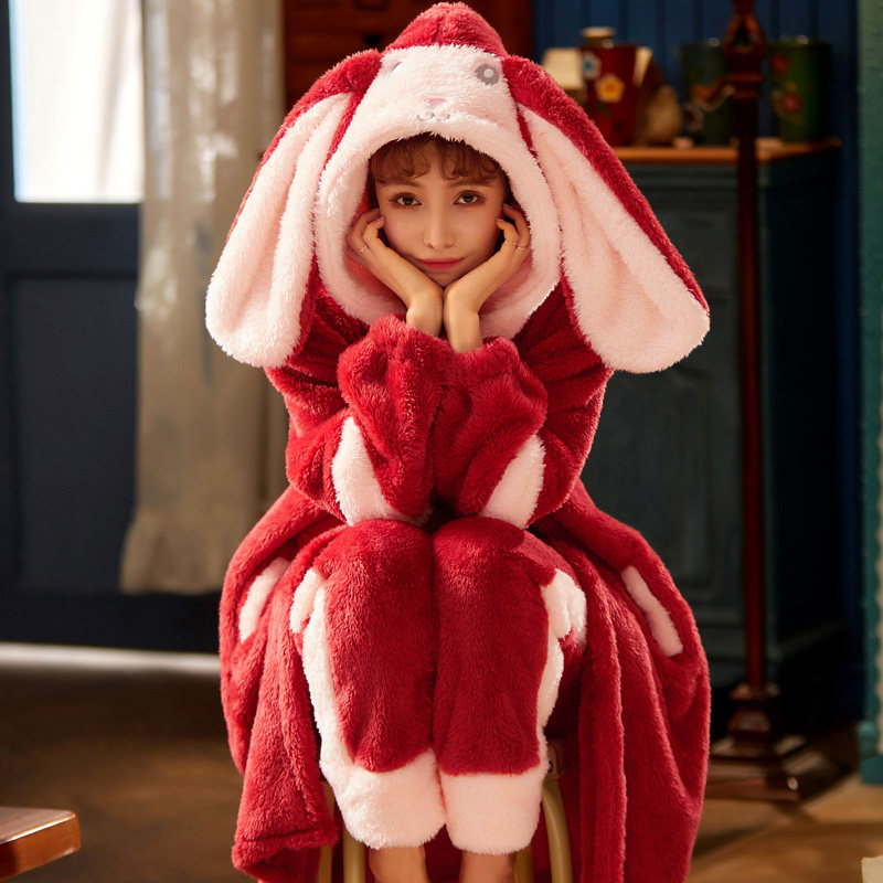 秋冬季珊瑚绒加绒长款可爱睡袍 娇卓睡衣/家居服套装