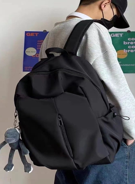 简约大容量纯色电脑背包大学高中书包森系校园帆布双肩包男女