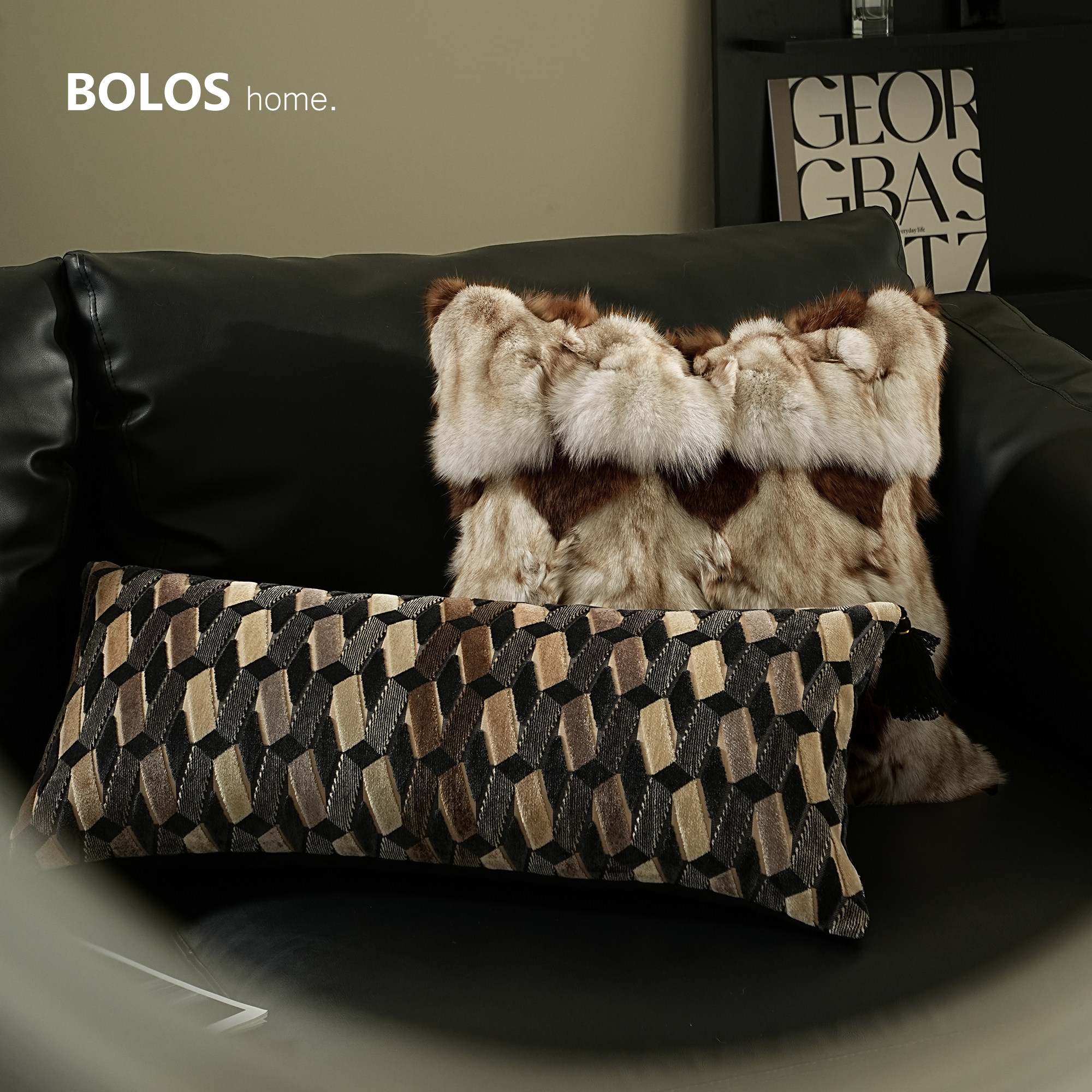 柏洛斯Gorgeous『琉璃』轻奢法式风真皮狐狸毛沙发抱枕组合背靠垫,淘宝优惠券,粉丝福利购,淘宝优惠卷