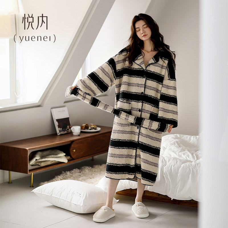 悦内睡衣女睡袍睡裙秋冬季冬款珊瑚绒加厚加绒半边绒长款休闲大码,淘宝优惠券,粉丝福利购,淘宝优惠卷