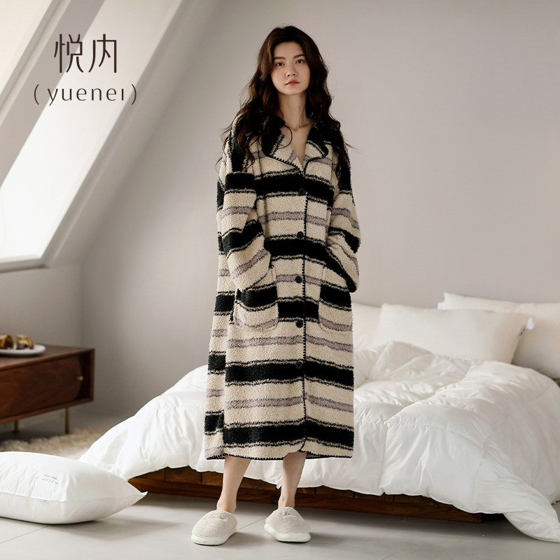 悦内睡衣女睡袍睡裙秋冬季冬款珊瑚绒加厚加绒半边绒长款休闲大码,淘宝优惠券,粉丝福利购,淘宝优惠卷