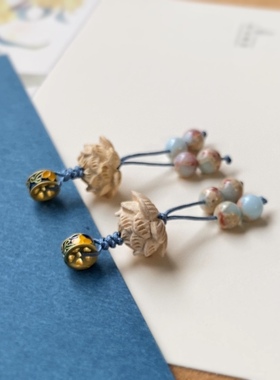 珐琅隔珠桃木吊坠 莲花新中式手链diy小提溜配饰手串滴溜挂坠新品