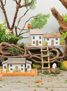 田园风摆件房子模型造景中式