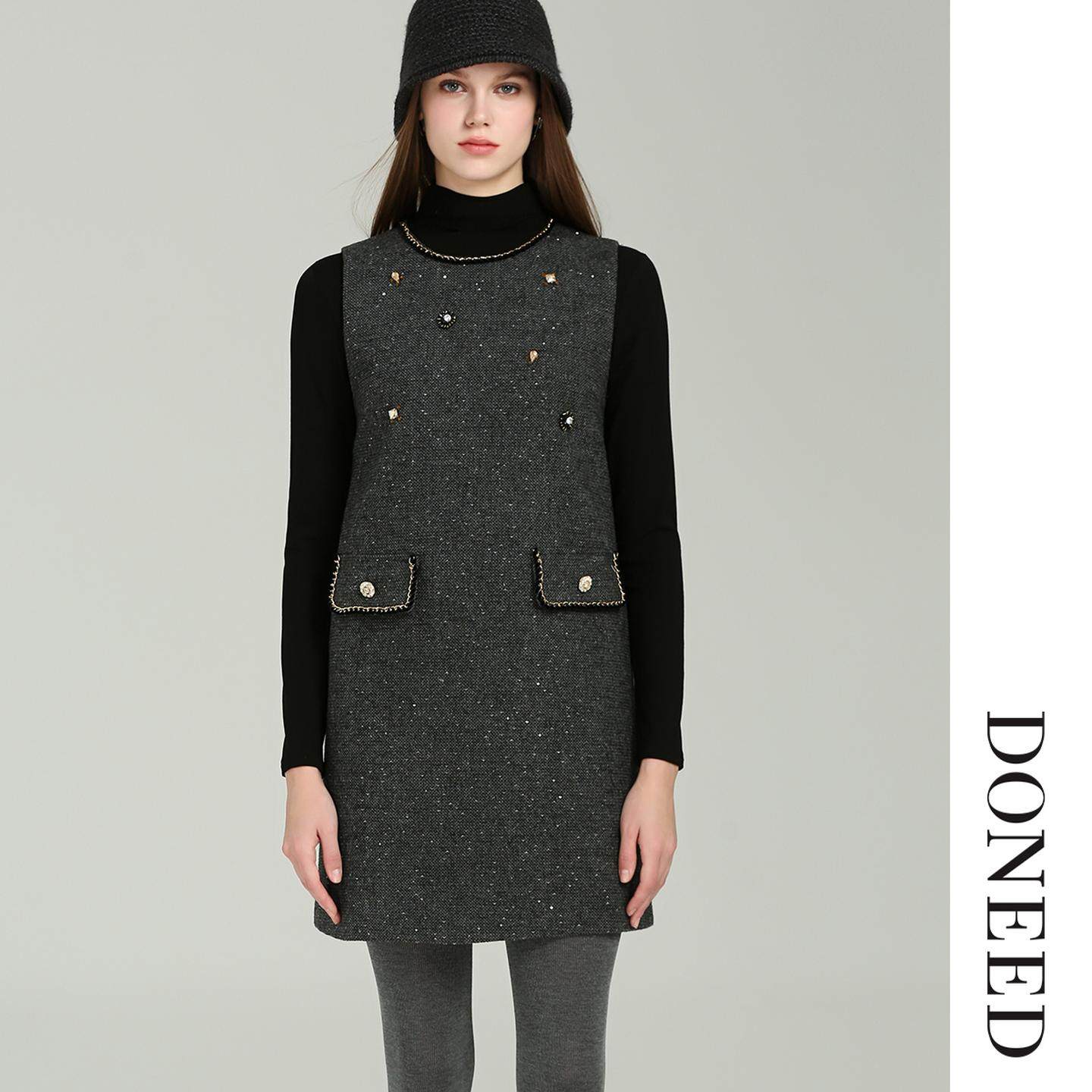 DONEED2025冬季新款小香风背心连衣裙搭配半高领针织内搭两件套,淘宝优惠券,粉丝福利购,淘宝优惠卷