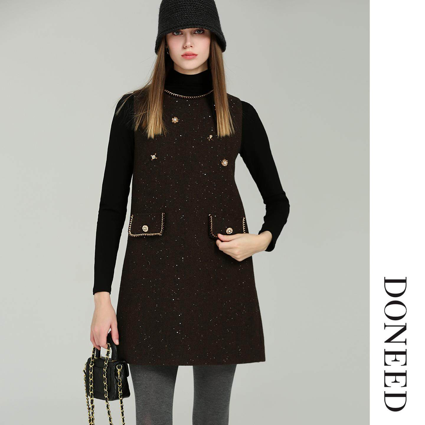 DONEED2025冬季新款小香风背心连衣裙搭配半高领针织内搭两件套,淘宝优惠券,粉丝福利购,淘宝优惠卷