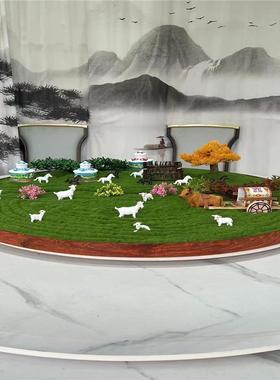 酒店餐桌转盘中间摆件餐厅圆桌仿真花装饰创意草原微景观造景摆台