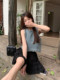 ອອກແບບດ້ວຍຂອບດິບທີ່ບໍ່ສະຫມໍ່າສະເຫມີ, ເສື້ອຢືດ denim ສັ້ນແອວສູງສໍາລັບແມ່ຍິງ, ລະດູຮ້ອນໃຫມ່ຂອງຄົນອັບເດດ: ເກົາຫຼີວ່າງ tops