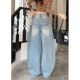 ອາເມລິກາ retro ສູງແອວກວ້າງຂາ mopping jeans ສໍາລັບແມ່ຍິງ