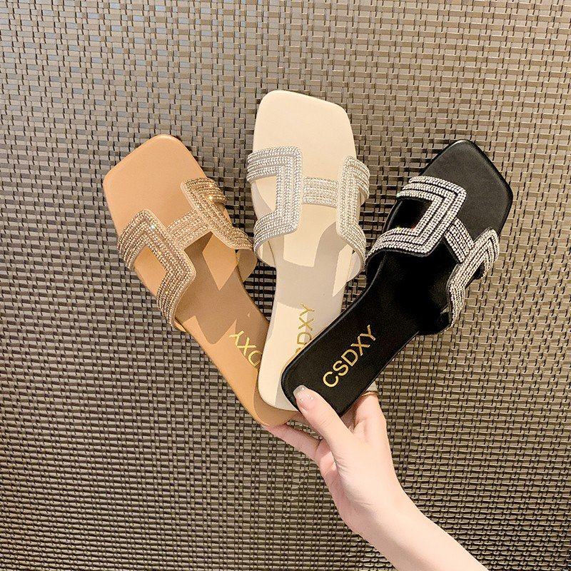 2025新款韩版水钻h拖鞋平底拖鞋女夏外穿休闲低跟一字凉拖沙滩鞋,淘宝优惠券,粉丝福利购,淘宝优惠卷