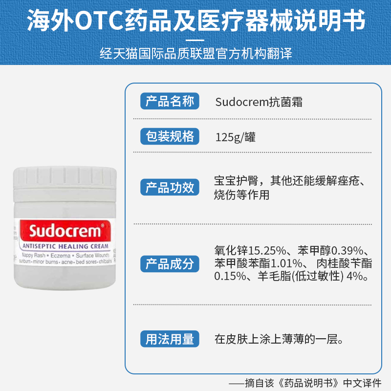 英国Sudocrem屁屁乐护臀膏125g尿布疹宝宝湿疹婴儿护肤霜滋润抗菌