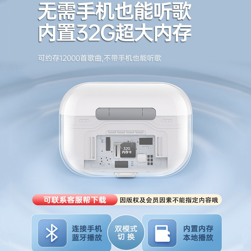 触屏蓝牙耳机自带内存mp3内置APP可看小说无线降噪华强北2024新款