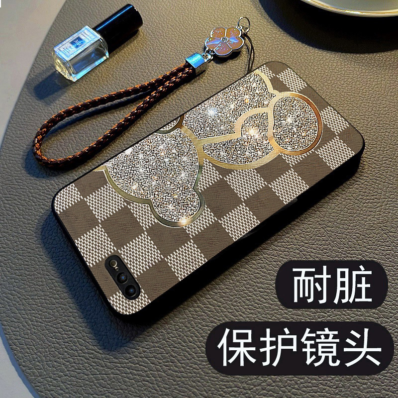 适用于苹果8plus手机壳新款iPhone7保护套布纹硅胶6plus卡通熊潮牌网红6s男女款se2全包防摔高级感外壳挂绳i6 - 图1