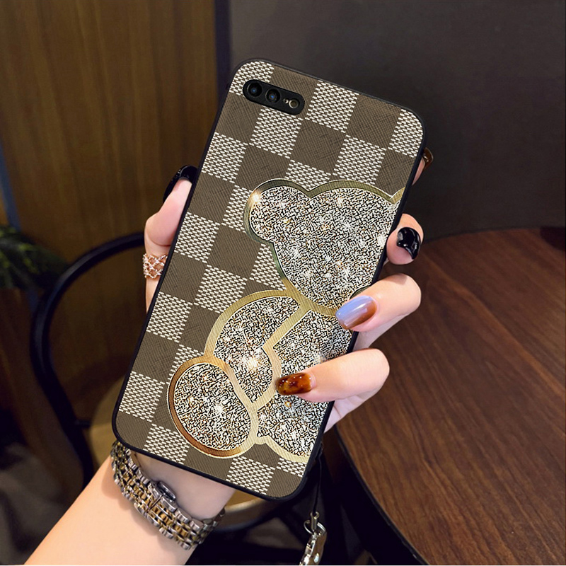 适用于苹果8plus手机壳新款iPhone7保护套布纹硅胶6plus卡通熊潮牌网红6s男女款se2全包防摔高级感外壳挂绳i6 - 图2