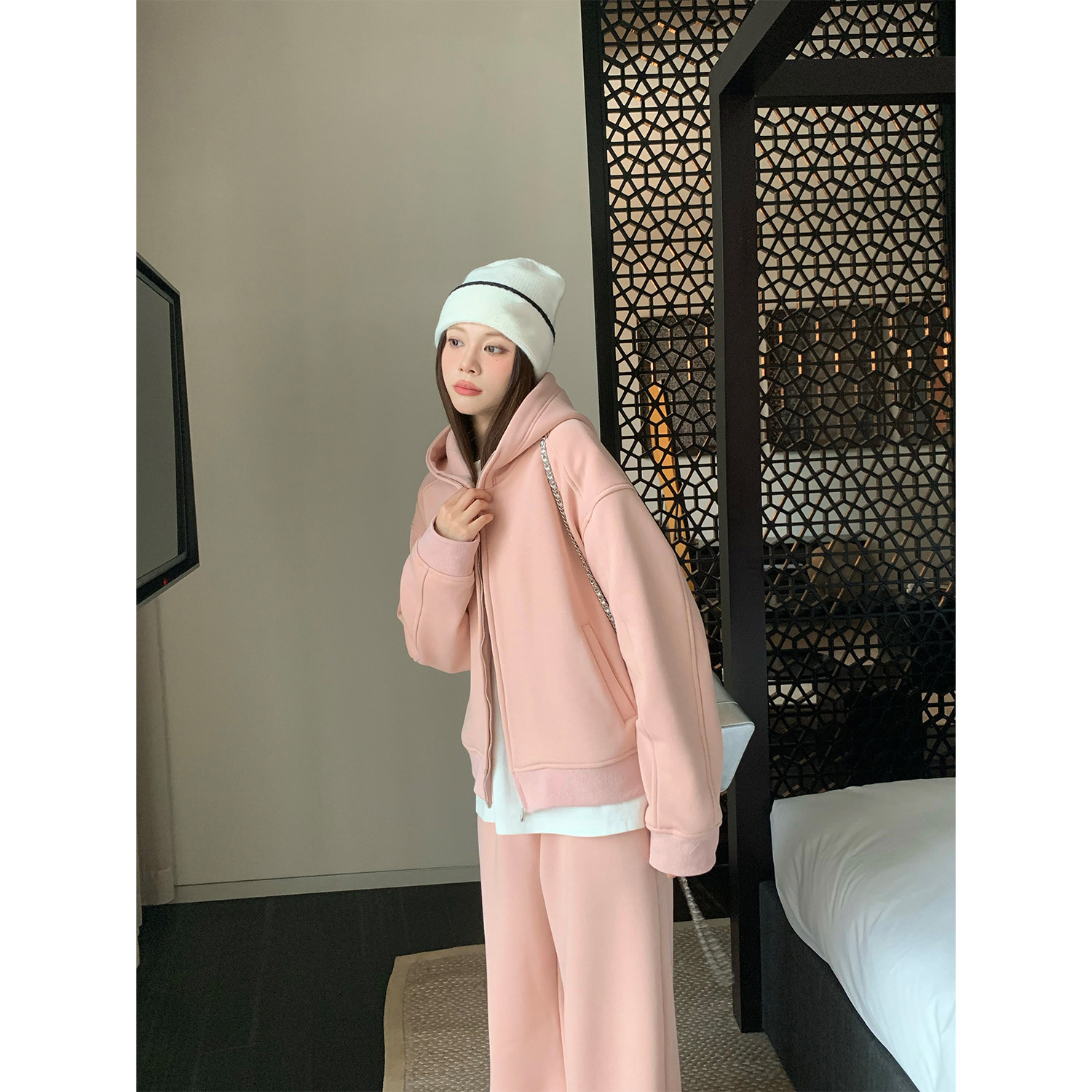 米花家【周末随记】连帽长袖卫衣开衫女休闲直筒阔腿裤运动套装,淘宝优惠券,粉丝福利购,淘宝优惠卷