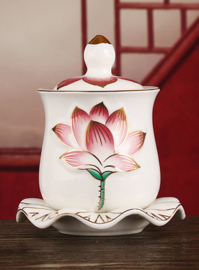 陶瓷供水杯莲花杯居家佛前供奉