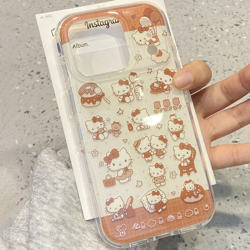 可爱ins格纹满屏kt猫适用于苹果15手机壳iphone14保护套13防摔小众新款17promax全包16pro独特max超火手机套-图2