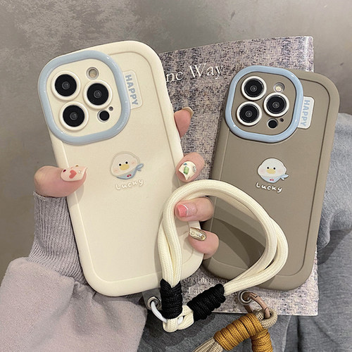 ins风可爱围巾鸭子适用苹果15promax手机壳iphone16pro情侣14磨砂13防摔12保护套max新款x11xs/xr/xsmax7p16 - 图0
