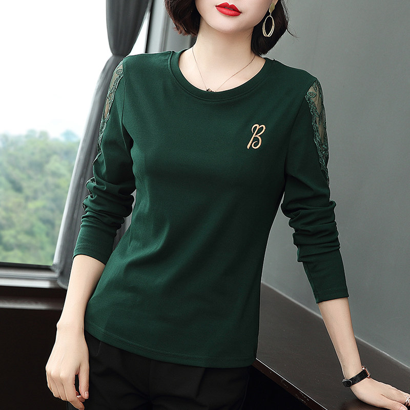 绿色长袖蕾丝外穿2020新款打底衫 舞蝶柠T恤