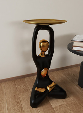 创意瑜伽人物金色托盘装饰摆件