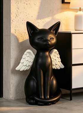 中古风黑猫落地摆件大型简约客厅落地雕塑民宿软装家居装饰品摆件