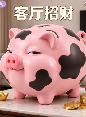 治愈系俏皮粉斑猪存钱罐创意桌面摆件儿童成人纸币硬币收纳储钱罐