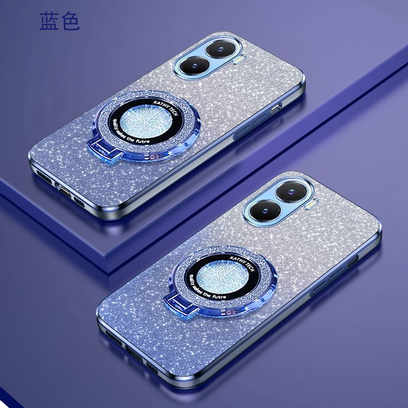 vivoY35渐变闪粉手机壳高端时尚适用步步高Y35+高级感潮牌新款学生创意磁吸支架超薄软壳简约电镀防摔保护套