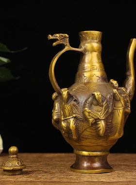 龙头酒壶供佛家居客厅古玩铜器