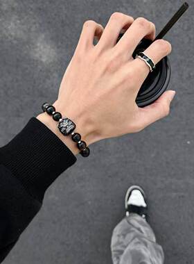 普陀山缺水补足招财黑曜石手串国风醒狮新中式纳福转运佛珠